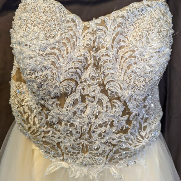 Strapless Wedding Dress with Tulle Slit Skirt - Picture 5 of 16